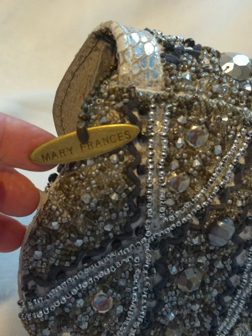 Mary Frances Grey Silver Black Beaded Evening Bag Purse VGUC